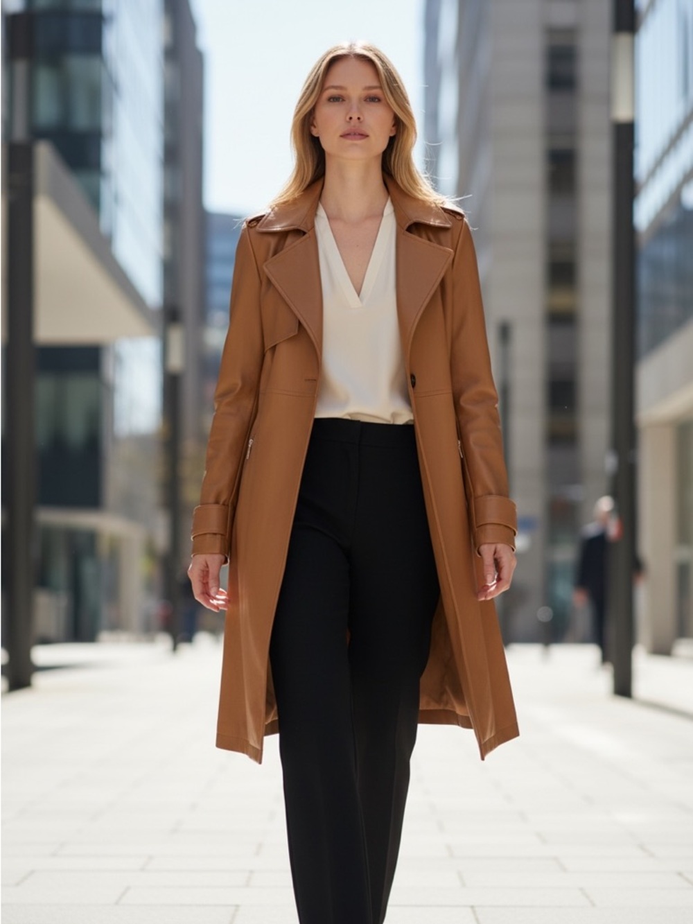 Bagatelle Women's Camel Faux Leather Trench Coat